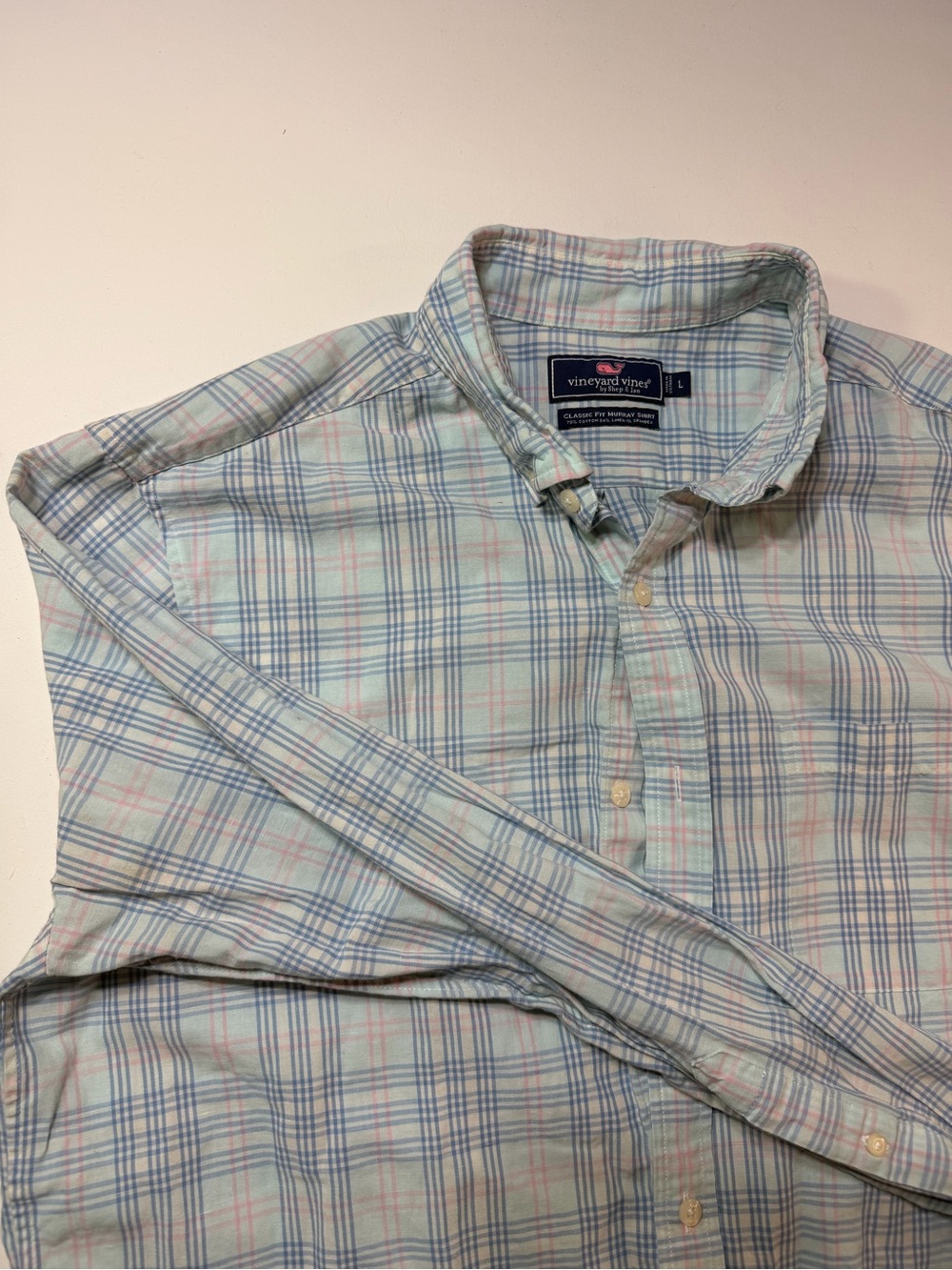 Vineyard Vines Murray Shirt Mens L Cotton Linen Plaid Button Down Coastal